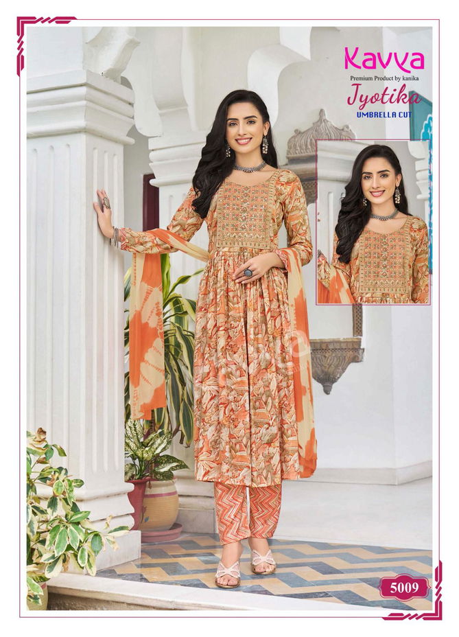 Jyotika Vol 5 By Kavya Capsule Foil Printed Embroidery Kurti With Bottom Dupatta Wholesale Online
